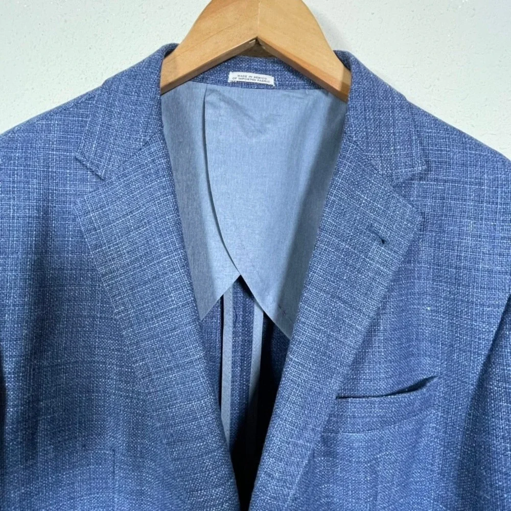 Joseph Abboud Sport Coat Mens 46R Blue Wool Silk Linen Wedding Modern Fit Blazer